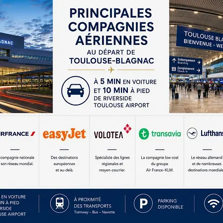 Riverside Toulouse Airport 3-ac-pkg-terrace-wifi-desk-airbus-meett Aparthotel Blagnac